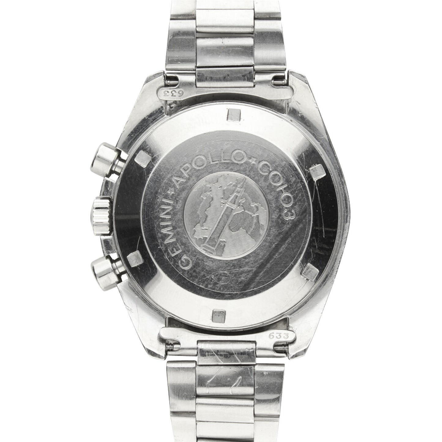 Stainless steel Speedmaster 'Apollo Soyuz' limited edition chronograph wristwatch. Made 1976