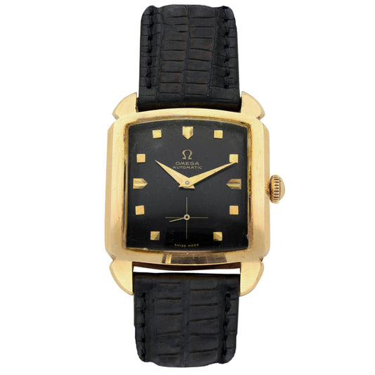 18ct yellow gold OMEGA Carré bumper automatic wristwatch. Made 1952