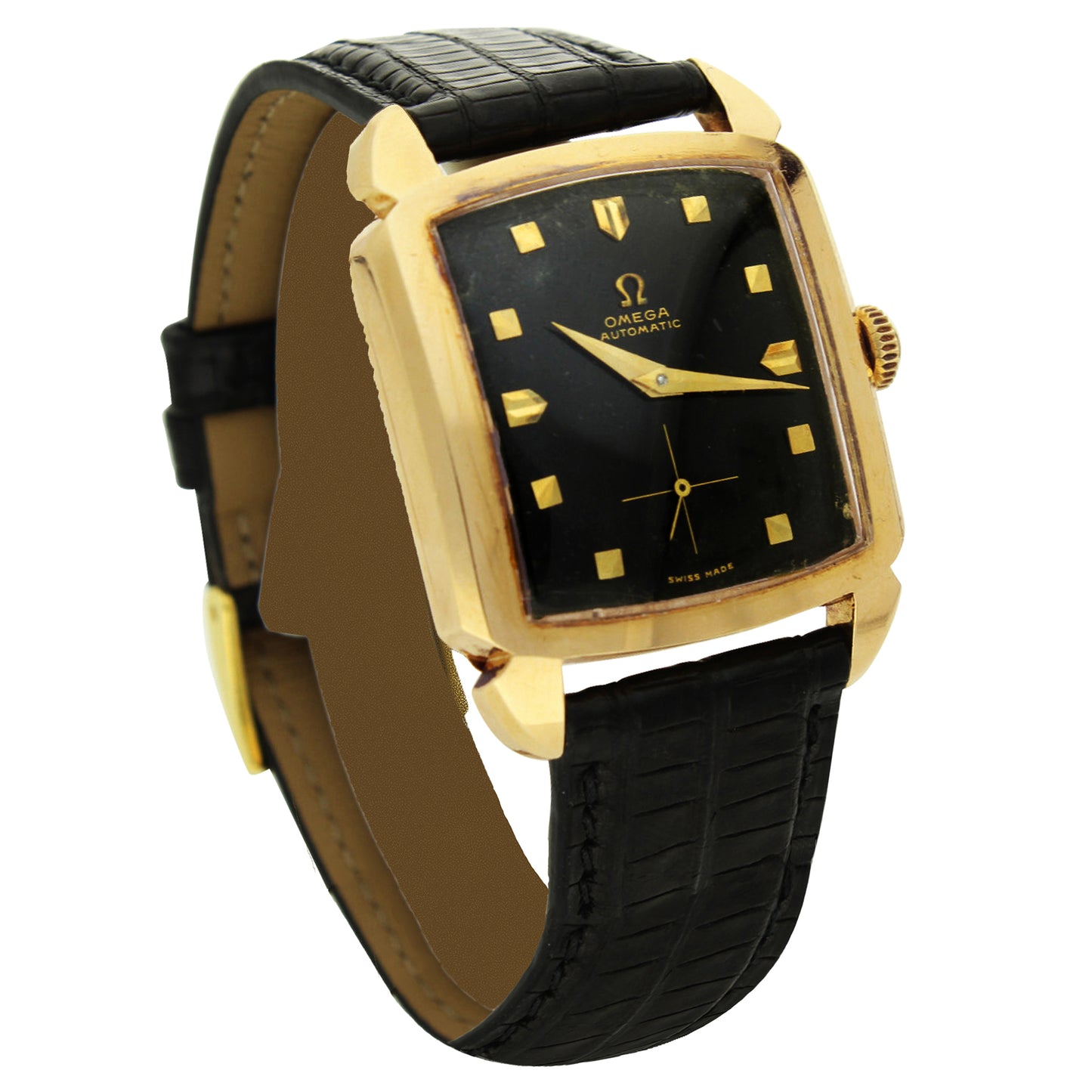 18ct yellow gold Carré bumper automatic wristwatch. Made 1952