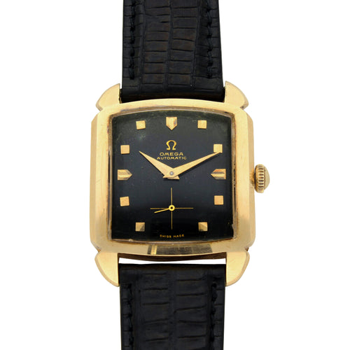 18ct yellow gold OMEGA Carré bumper automatic wristwatch. Made 1952