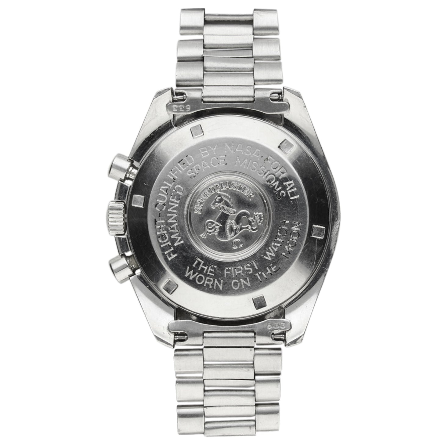 Stainless steel Speedmaster professional chronograph wristwatch. Made 1977
