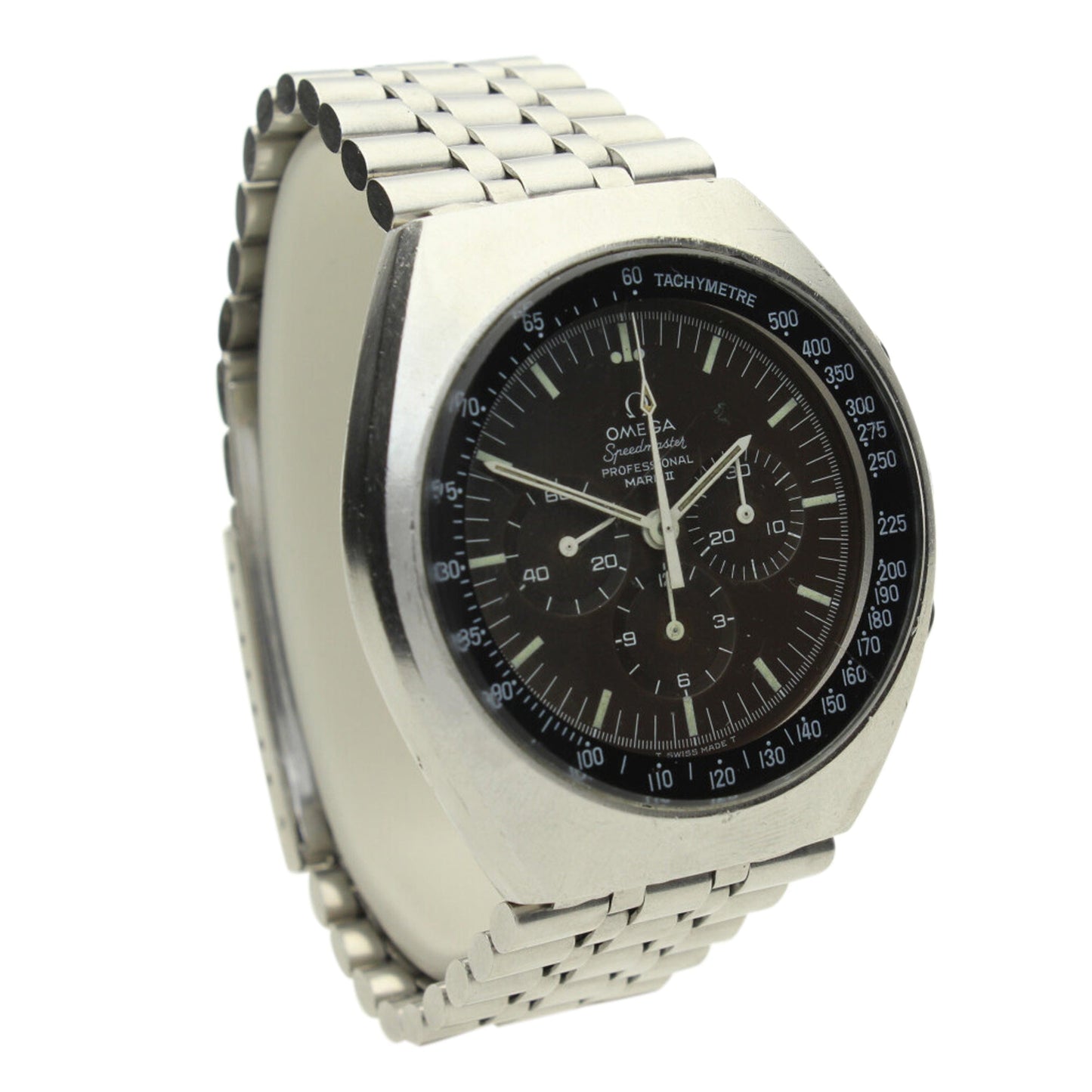 Stainless steel Speedmaster Mark II chronograph wristwatch. Made 1970