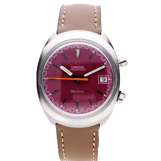 Stainless steel Genève Chronostop wristwatch. Made 1969