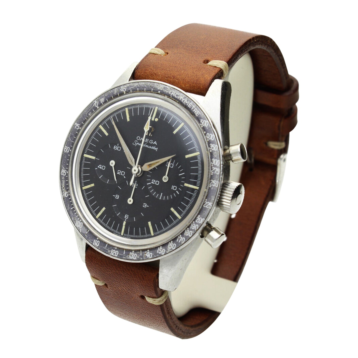 Stainless steel Speedmaster, reference 2998-62 chronograph wristwatch. Made 1962