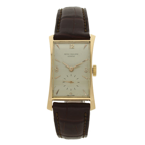 18ct rose gold, reference 1593 'Hour glass' wristwatch. Made 1954