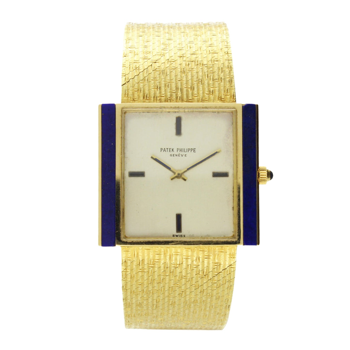 18ct yellow gold and lapis lazuli set, reference 3578/1 bracelet watch. Made 1976