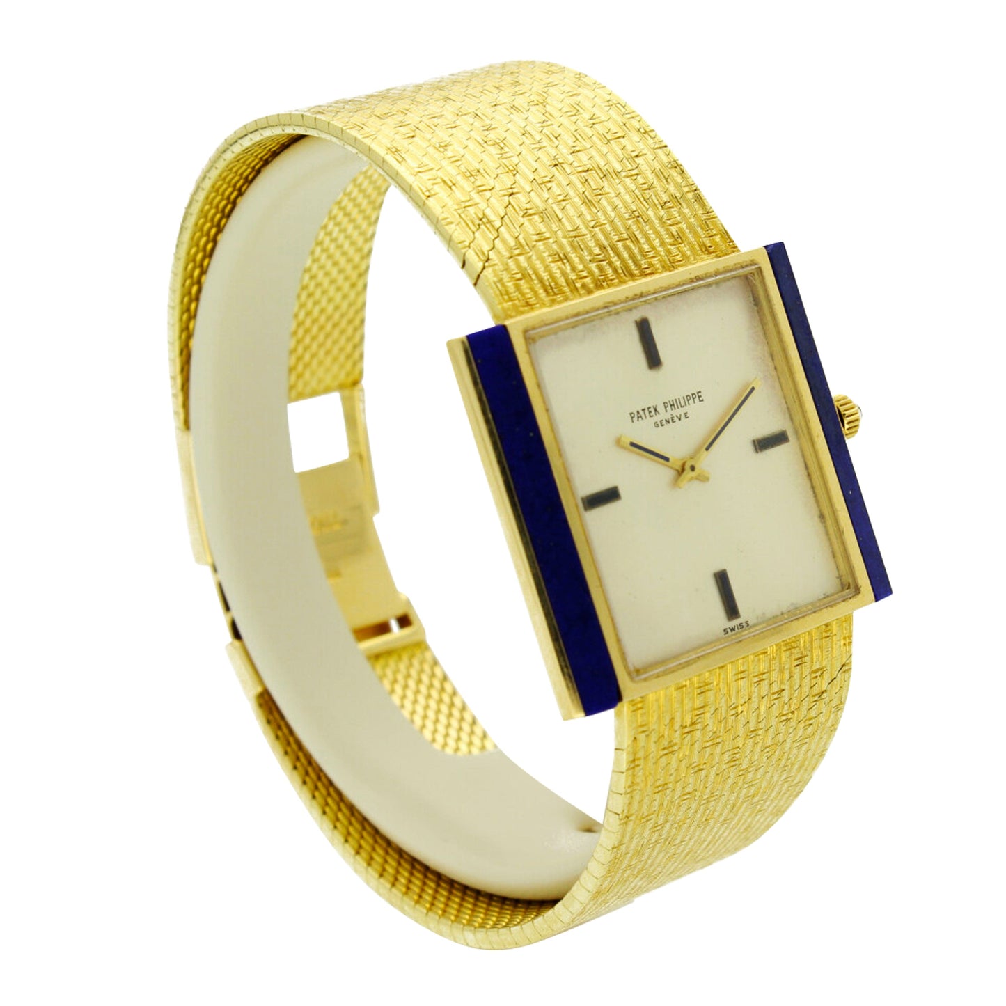 18ct yellow gold and lapis lazuli set, reference 3578/1 bracelet watch. Made 1976