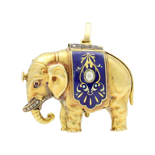 18ct yellow gold and enamel set form watch in the shape of an Elephant, made for the Chinese Market. Made 1820s