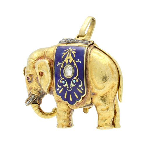 18ct yellow gold and enamel set form watch in the shape of an Elephant, made for the Chinese Market. Made 1820s