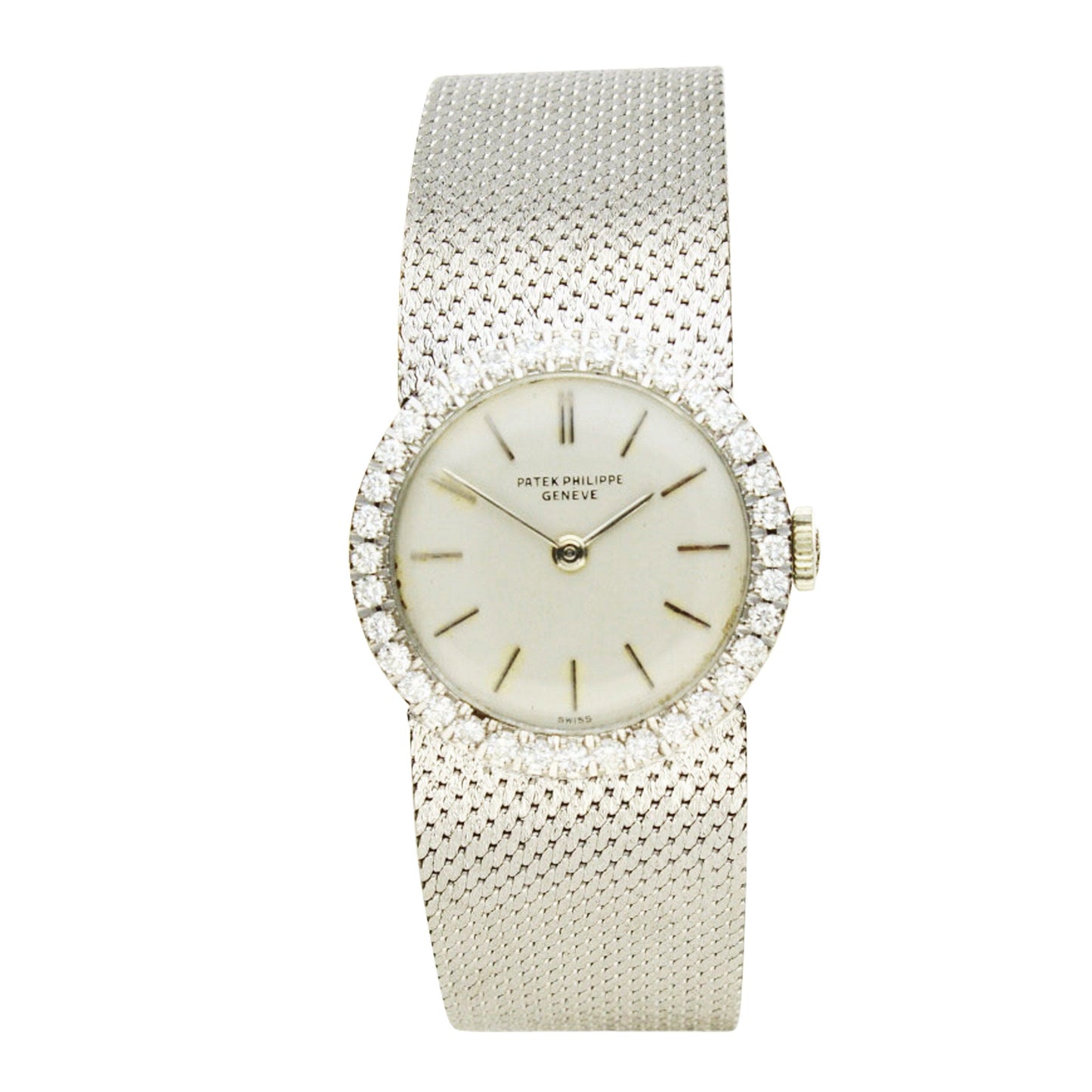18ct white gold with diamond bezel bracelet watch. Made 1965