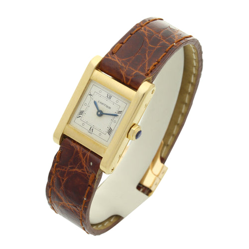 18ct yellow gold mini Tank Normale wristwatch. Made 1970s