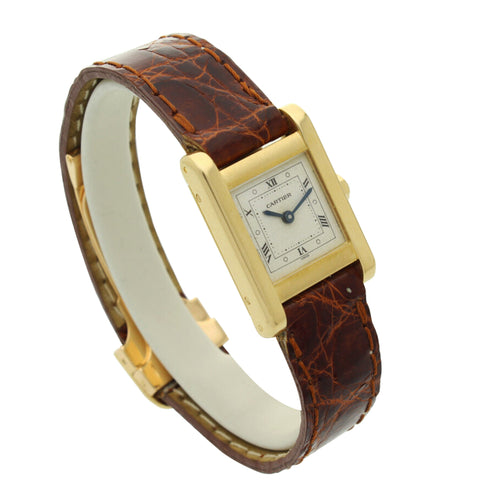 18ct yellow gold mini Tank Normale wristwatch. Made 1970s