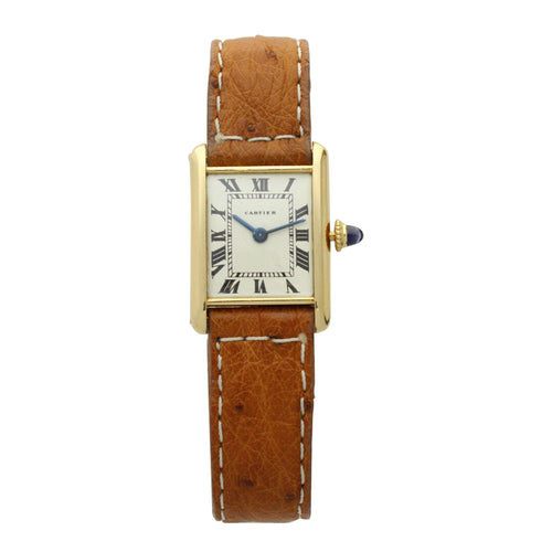 18ct yellow gold Tank wristwatch. Made 1970s