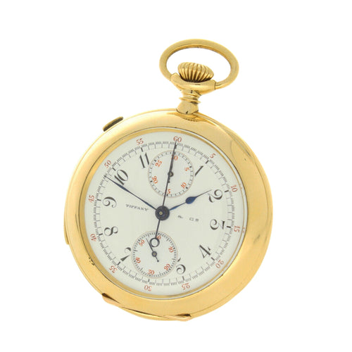 18ct yellow gold open face split second minute repeating pocket watch, retailed by TIFFANY & Co. Made 1903