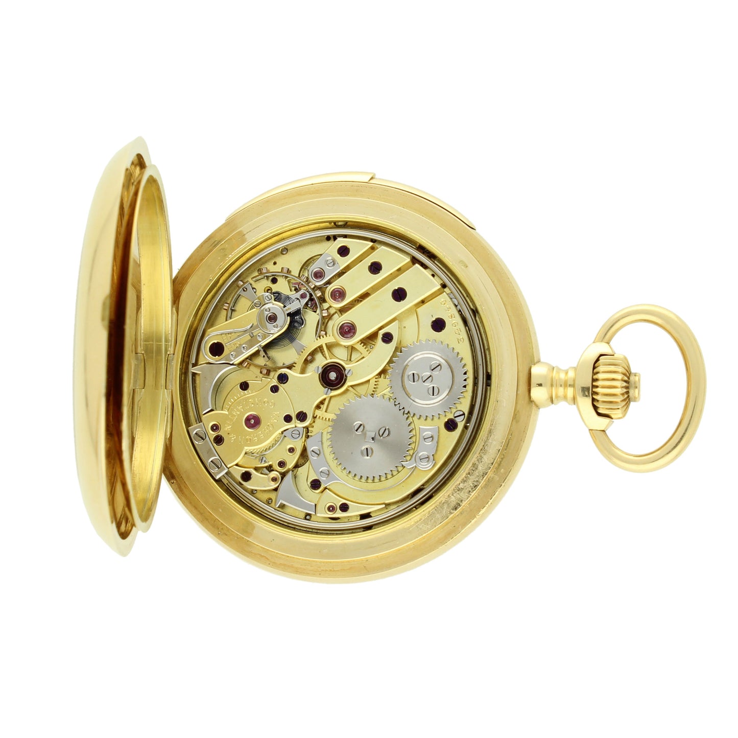 18ct yellow gold hunter case minute repeating, triple date calendar pocket watch with moonphases. Made 1916