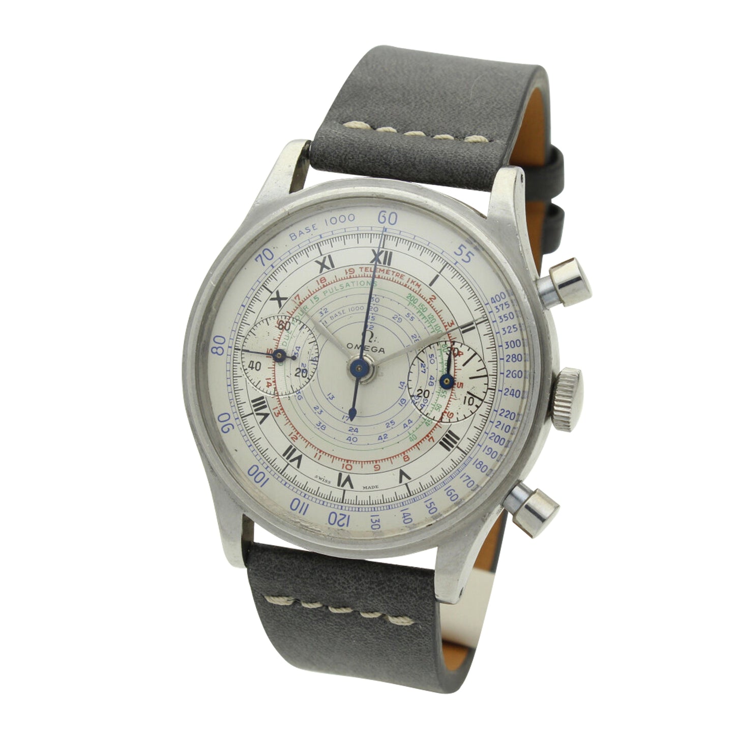 Stainless steel chronograph wristwatch. Made 1948