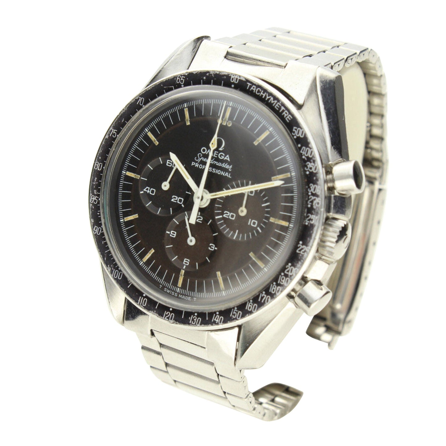Stainless steel Speedmaster, reference 145.022 Professional chronograph wristwatch. Made 1971